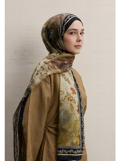 Fresh Scarfs Ellen Desen İpek Krep Şal Siyah - S000420369-19351