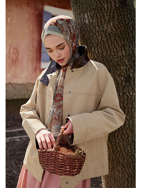 Fresh Scarfs Adella Desen İpek Krep Şal Toprak - S000420297-14742