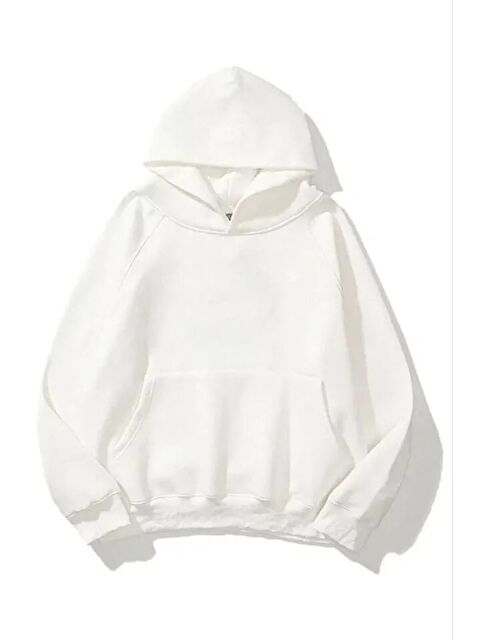 Jane's 3 İplik Pamuklu Unisex Kapüşonlu Sweetshirt - Beyaz