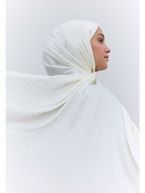 Fresh Scarfs Strass Taşlı İpeksi Şal Ekru - S000420426-19965