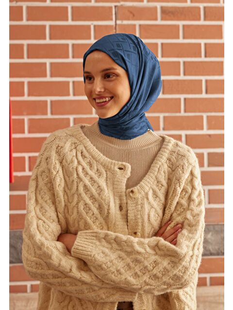 Fresh Scarfs Porto Jakarlı Şal Mavi - S000420348-17234