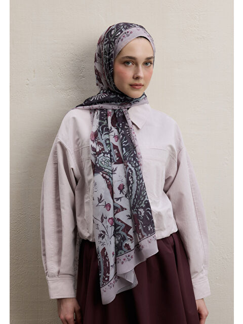 Fresh Scarfs Alıza Desen İpek Krep Şal Gül Kurusu - S000420376-20028