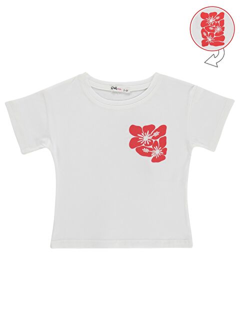 Civil Girls Hibiskus Baskılı 2-5 Yaş Tişört - Kırık Beyaz