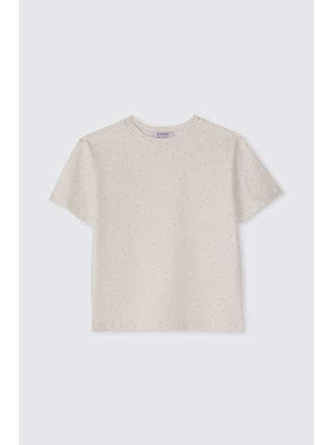 Panço Kız Çocuk Taş Baskılı Ekru Tişört - S000524315-19965