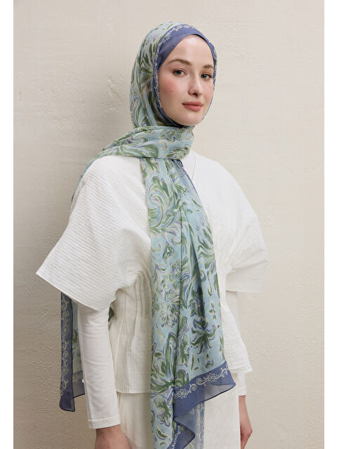 Fresh Scarfs Laura Desen İpek Krep Şal Okyanus - S000420434-17234