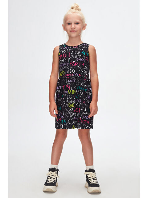 Lovetti Siyah Glasgow Desen Kız Çocuk Kolsuz Elbise - S000337063-19351