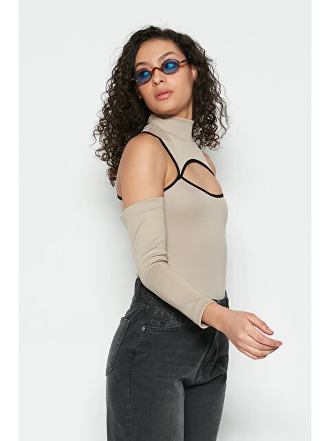 C&City Pencere Detaylı Uzun Kollu Bodysuit 9154 Vizon - S000226338-26429