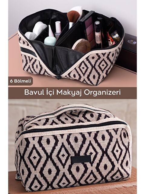 Meleni Home Su Geçirmez Bavul İçi Düzenleyici Çok Bölmeli Seyahat Çantası Organizer Makyaj Düzenleme Çantası Bej - S000385428-19928