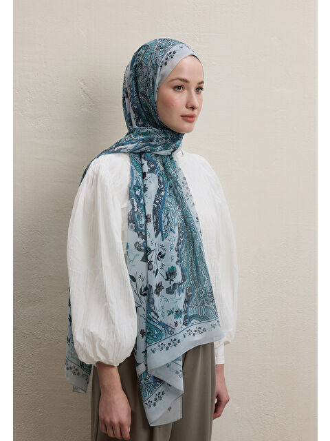 Fresh Scarfs Alıza Desen İpek Krep Şal Mint Yeşili - S000420376-34927