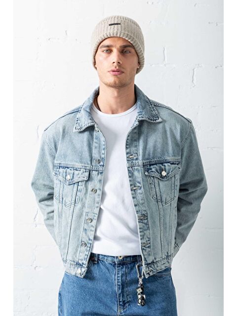 Abluka Online Erkek Boxy Fit Denim Ceket Mavi - S000378331-17234