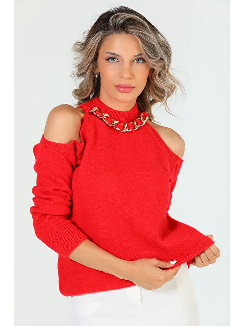 Gülseli Kadın Ön Zincir Detaylı Omuz Dekolteli Triko Bluz (s-m-l Beden Uyumludur) - S000300602-20045