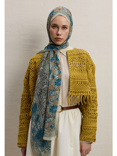 Fresh Scarfs Adella Desen İpek Krep Şal Adaçayı - S000420297-18194