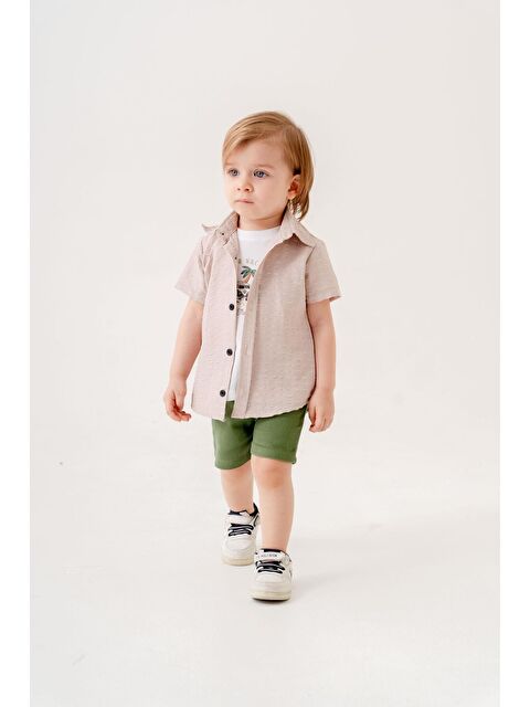 Kidex's Tarz Gömlekli Belden Ayarlanabilir Kısa Kollu Şortlu 3'lü Takım