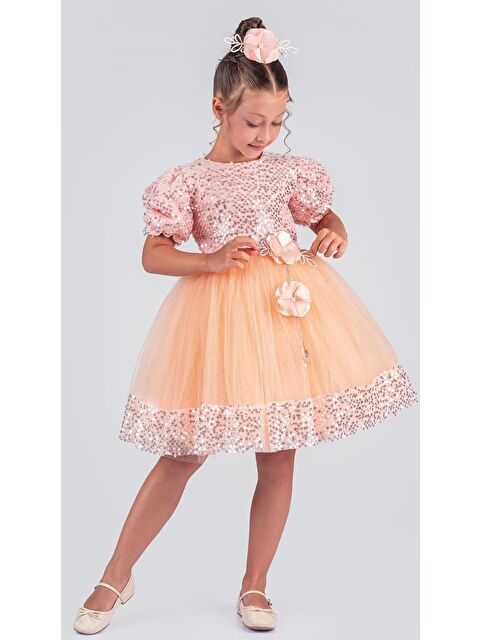 Mnk Baby & Kids Kız Çocuk Etek Ucu Pullu Venna Abiye Elbise M00761 - S000424603-24085