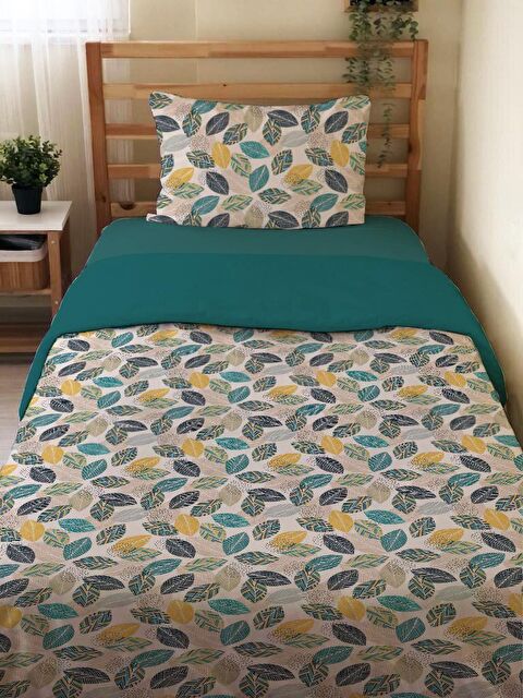 Evmila Çift Taraflı Yaprak Desenli Çarşafsız Takım Tek Kişilik Nevresim Takımı 160x220 Cm - S000123844-23173