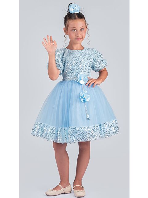 Mnk Baby & Kids Kız Çocuk Etek Ucu Pullu Venna Abiye Elbise M00761 - S000424603-17234