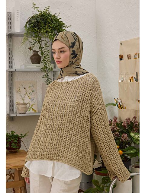 Fresh Scarfs Aura Desen Şal Sütlü Kahve - S000420351-4280