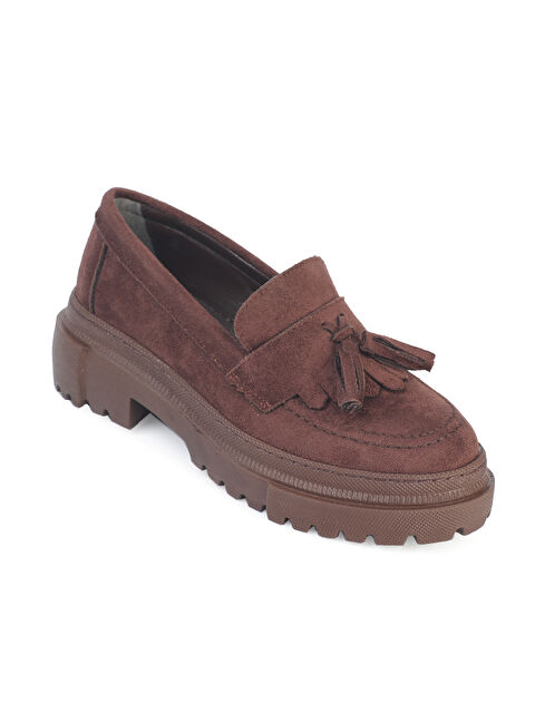 Capone Outfitters Ashlee Oval Burunlu Püsküllü Trak Tabanlı Süet Kadın Loafer - S000101439-19413