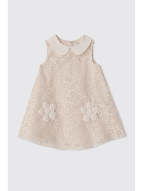 Panço Kız Bebek Çiçek Detaylı Ekru Elbise - S000524319-19965