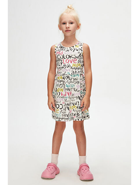 Lovetti Ekru Glasgow Desen Kız Çocuk Kolsuz Elbise - S000337063-19965