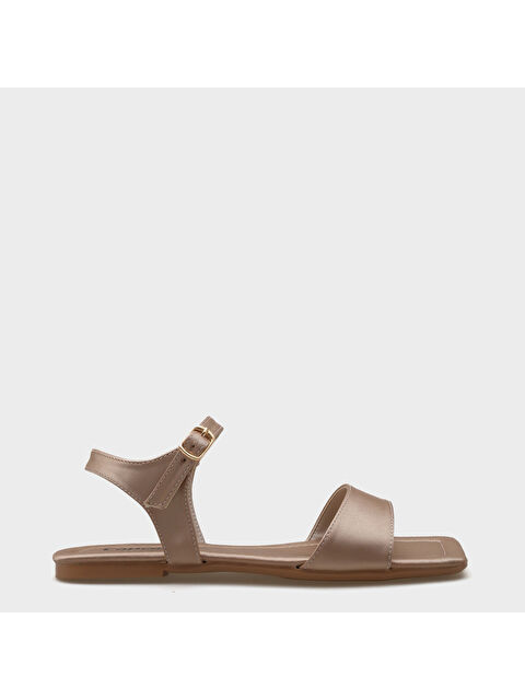 Capone Outfitters Celinda Bilekten Bantlı Küt Burunlu Düz Topuklu Saten Kadın Sandalet - S000508691-26429