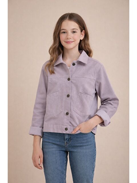 Cansın Mini Pembe Sırtı Düğme Detaylı Kız Çocuk Gabardin Kumaş Ceket 23569 - S000509223-20024