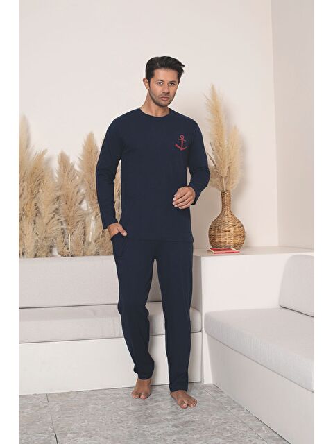 Formo Erkek %100 Pamuk Lacivert Uzun Kollu Kaliteli Rahat Pijama Takımı - S000420471-21164