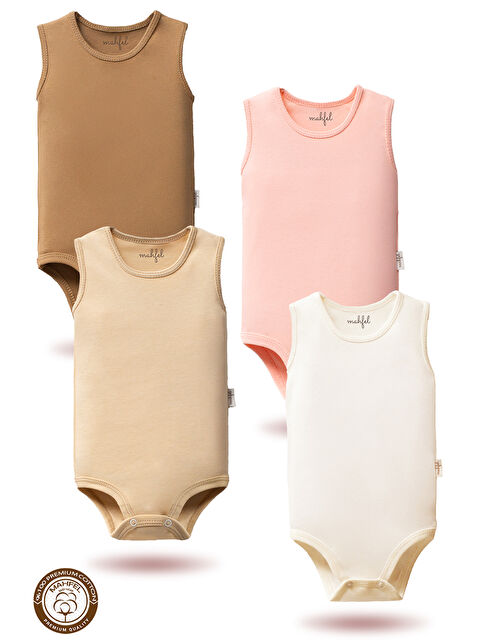 Mahfel 4'lü %100 Pamuklu Kolsuz Basic Çıtçıtlı Bebek Body Zıbın SRV - S000515123-24085