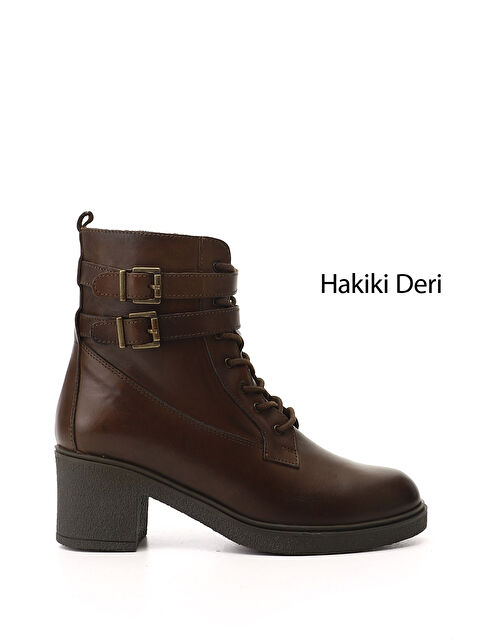 GÖNDERİ(R) Kadın TÜTÜN KAHVE Fermuarlı Kalın Topuklu Hakiki Deri Postal Bot - S000493499-20839