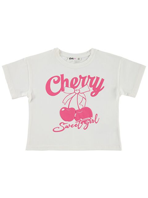 Civil Girls Cheryy Baskılı 2-5 Yaş Tişört - Ekru