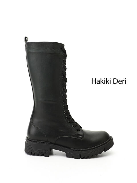 GÖNDERİ(R) Kadın KOYU HAKİ Fermuarlı Kalın Topuklu Hakiki Deri Postal Çizme - S000493500-19294