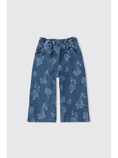 Panço Kız Bebek Çiçek Desenli İndigo Jean Pantolon - S000531773-23093