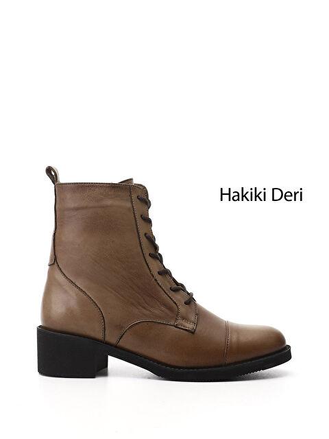 GÖNDERİ(R) Kadın KOYU VİZON Fermuarlı Kauçuk Taban Hakiki Deri Bot - S000493498-9561