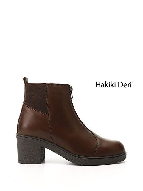 GÖNDERİ(R) Kadın TÜTÜN KAHVE Fermuarlı Kalın Topuklu Hakiki Deri Bot - S000493493-20839