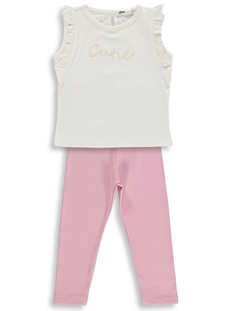 Civil Girls Cutie Nakışlı 2-5 Yaş Takım - Kırık Beyaz-Koyu Pembe
