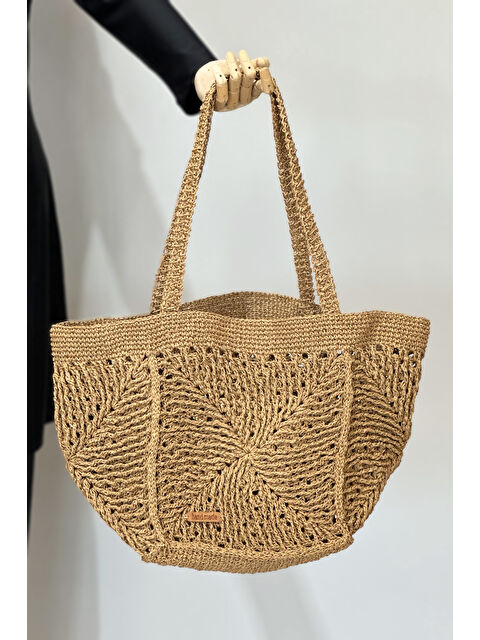 Remsa Mayo El Örgüsü Hasır Çanta Plaj Çantası 026 Camel01 - S000385017-4557