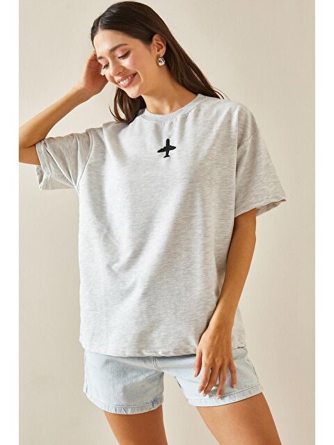 Xhan Bisiklet Yaka Oversize Tişört  5YXK1-48701-03 - S000219947-20600