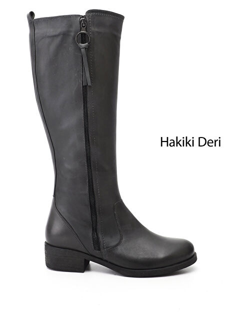 GÖNDERİ(R) Kadın ANTRASİT Fermuarlı Kalın Topuklu Hakiki Deri Çizme - S000493506-29666