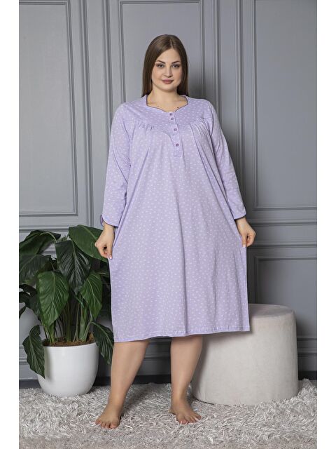 SEBOTEKS %100 Pamuklu Mevsimlik Uzun Kollu Penye Büyük Beden Anne Geceliği 833 - S000443101-17878
