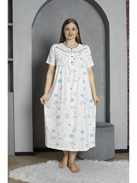 SEBOTEKS Düğmeli Yaka Kısa Kol %100 Pamuklu Penye Büyük Beden Anne Geceliği 1515 - S000443104-20055