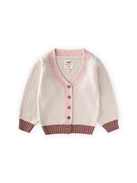 CİGİT Triko Düğmeli Hırka 2-8 Yaş Naturel Pembe - S000491456-20024