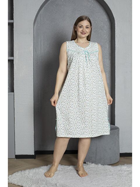 SEBOTEKS Sıfır Kol V Yaka %100 Pamuklu Penye Büyük Beden Anne Geceliği 819 - S000443103-18194