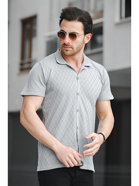 Oksit Ht 340015 Gömlek Yaka Desenli Slim Fit Kısa Kol Triko Erkek Gömlek - S000144365-20600