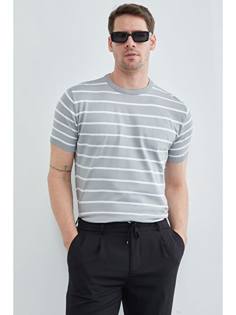 Fullamoda Çizgili Bisiklet Yaka Triko Tişört - S000516460-20600