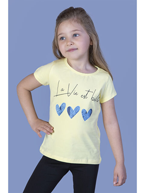 Toontoykids Kız Çocuk Kalp Desenli Yazı Baskılı Taş İşlemeli Tişört - S000361510-20072