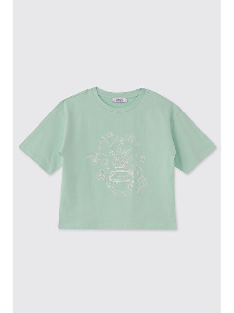 Panço Kız Çocuk Baskılı Mint Tişört - S000524326-1180