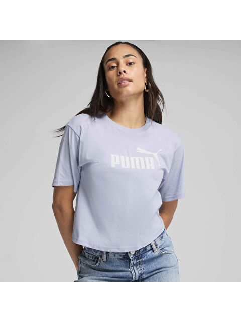Puma Essentials Cropped No 1 Logo Kadın Mavi Yuvarlak Yaka Tişört - S000480634-17234