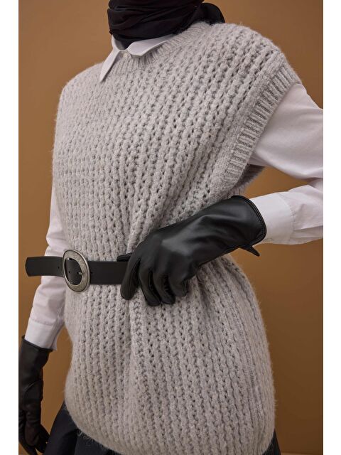 HE-QA %100 Deri Kısa Eldiven Siyah