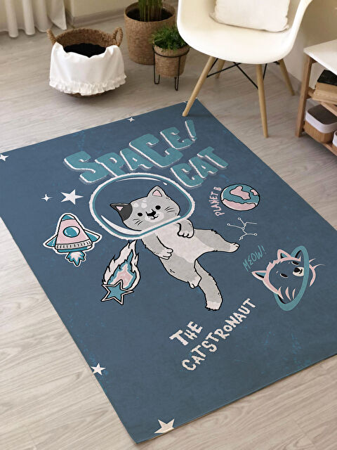 Evmila Astronot Kedi Desenli Baskı Kalın 7mm Halı Modeli - S000291333-23173