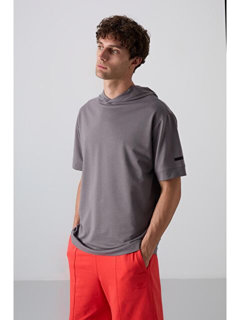 Tommylife Koyu Gri Pamuklu Kalın Yumuşak Dokulu Oversize Fit Basic Erkek Tişört - 88352 - S000157025-29351